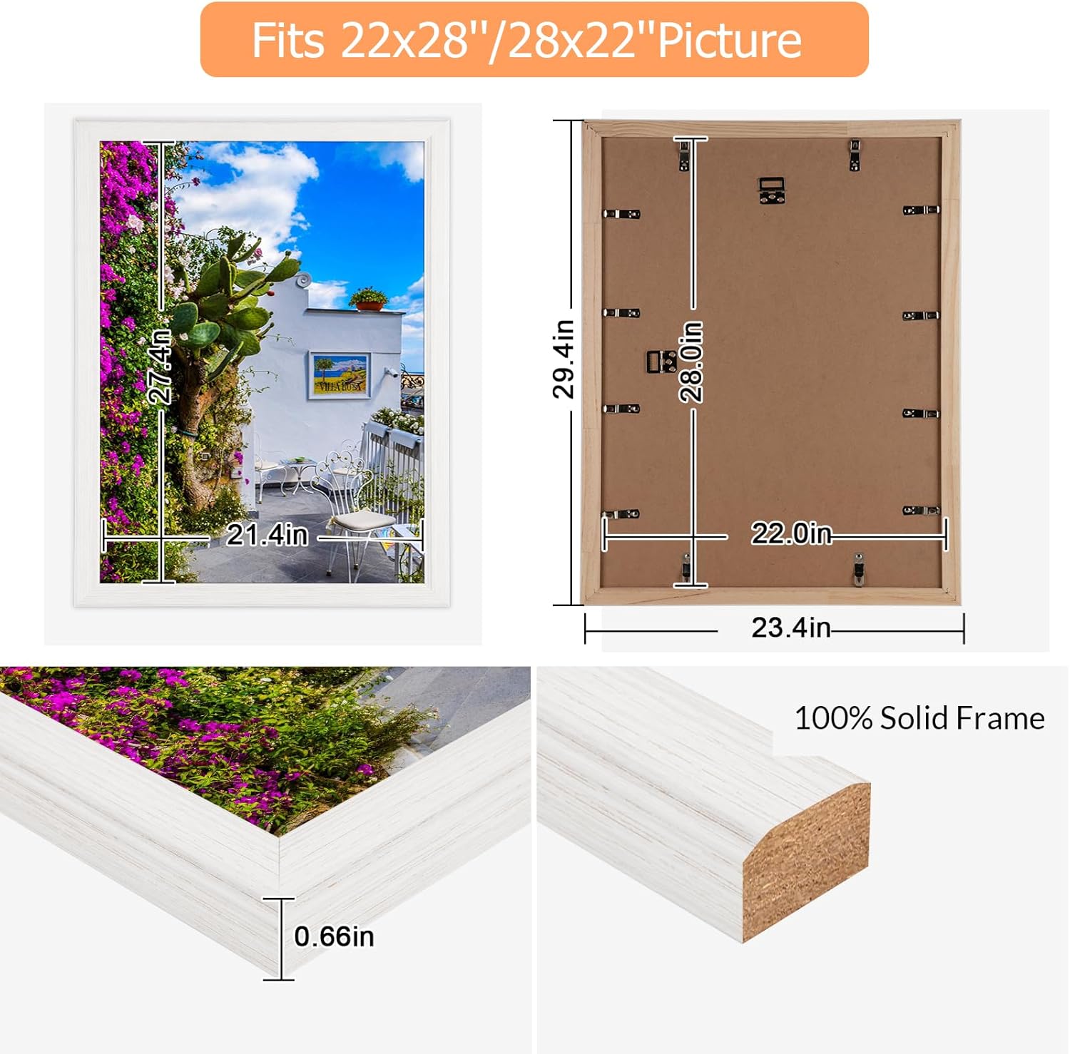 22x28 Wood Frame White, Modern Natural Woodgrain 28x22in Picture Frame, Rustic Wooden 22 x 28 inch Gallery Wall Photo Poster Frame with HD Plexiglass, Horizontal Vertical Wall Mounting Display 1pcs
